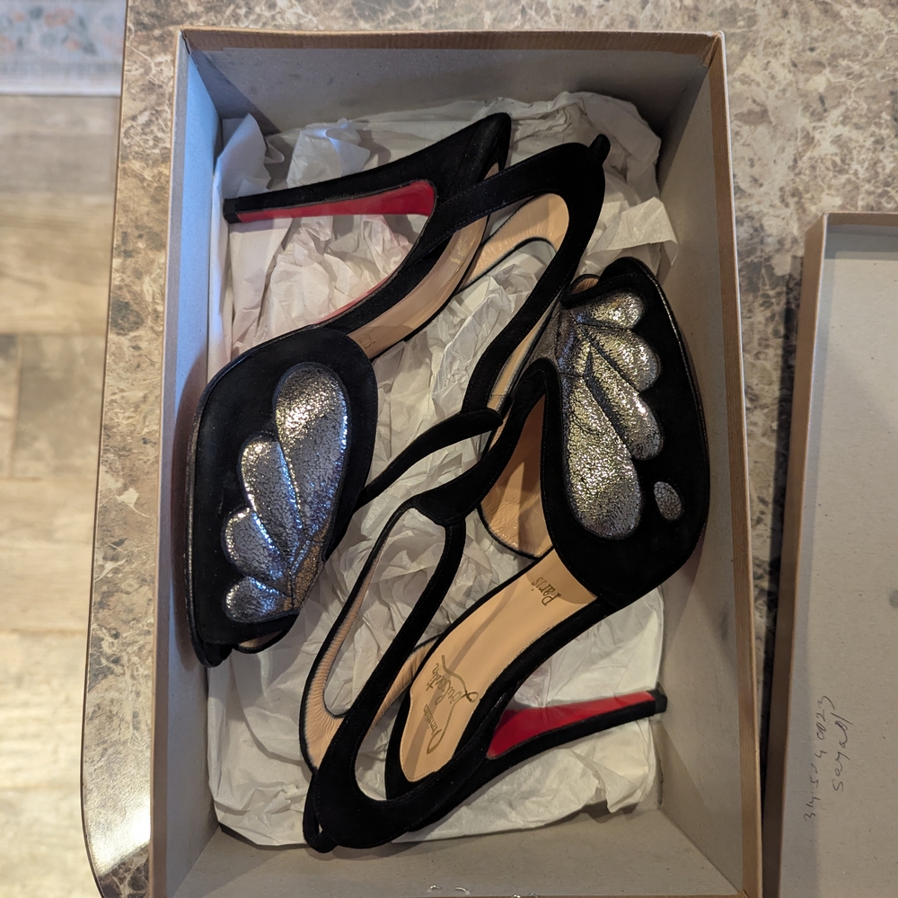 Elegant Christan Louboutin Black and Silver Women's Heels